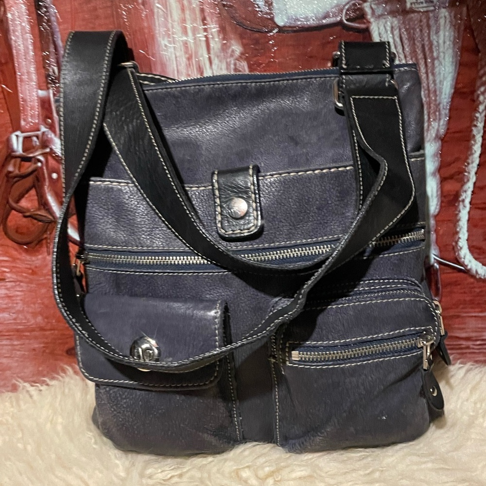 Roots Venetian blue/black leather bag # 88